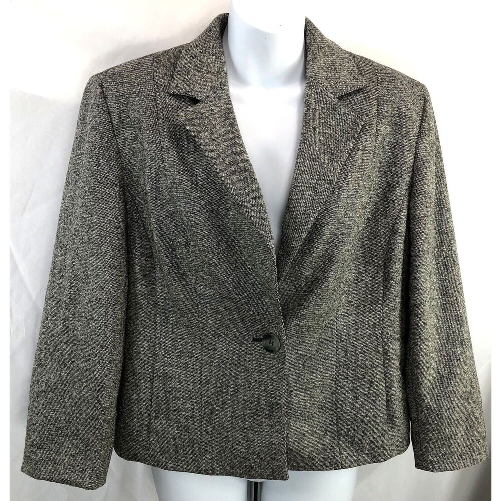 Valerie Stevens blazer jacket 10 gray wool silk blend pockets lined career work